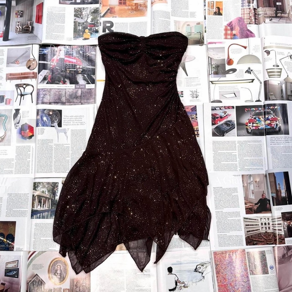 Trixxi 2000s brown with gold sparkles fairy style midi dress size S/M & US 4/6